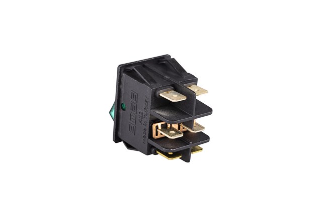 30*22mm Black Body 1NO+1NO with Illumination with Terminal with Bridge (0-I) Marked Green A12 Series Rocker Switch